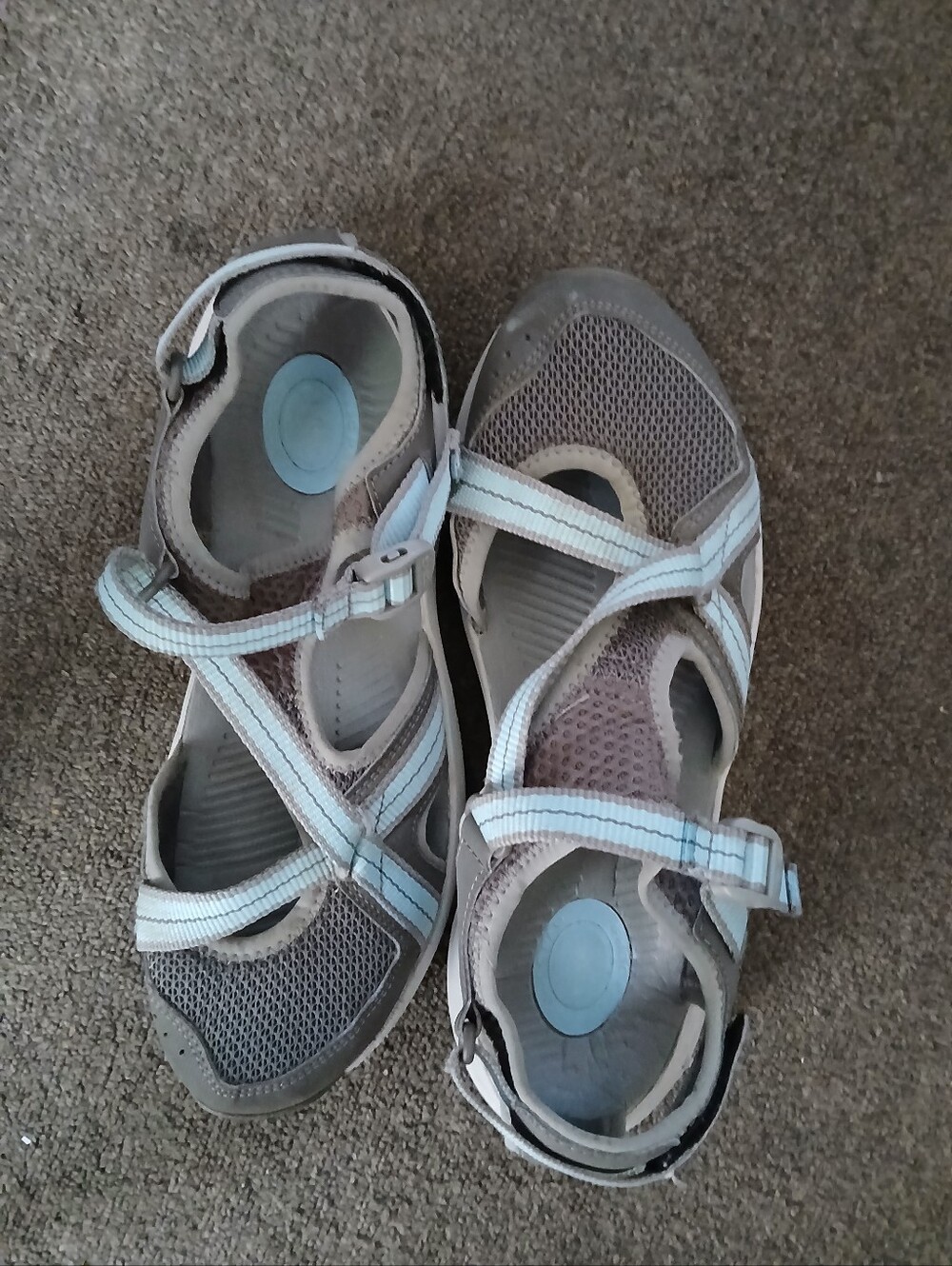 Teva Womens Gray and Light Blue Strappy Sandals Size 9